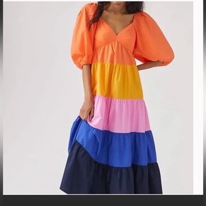 Farm Rio Tiered Colorblocked Maxi Dress, size medium, NWT